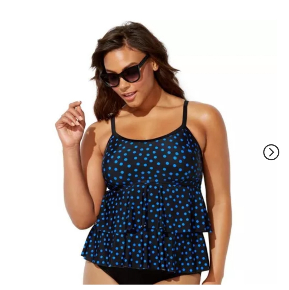 Swimsuits For All NWT Polka Dot Tiered Swim Top Blue Sz 18